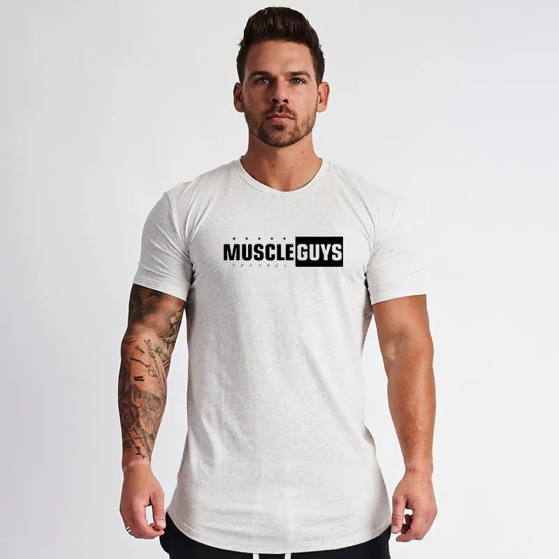 Muscleguys Nowa marka odzież obcisła bawełniana koszulka męska fitness T-shirt homme siłownia t shirt mężczyźni fitness lato trójniki 210421
