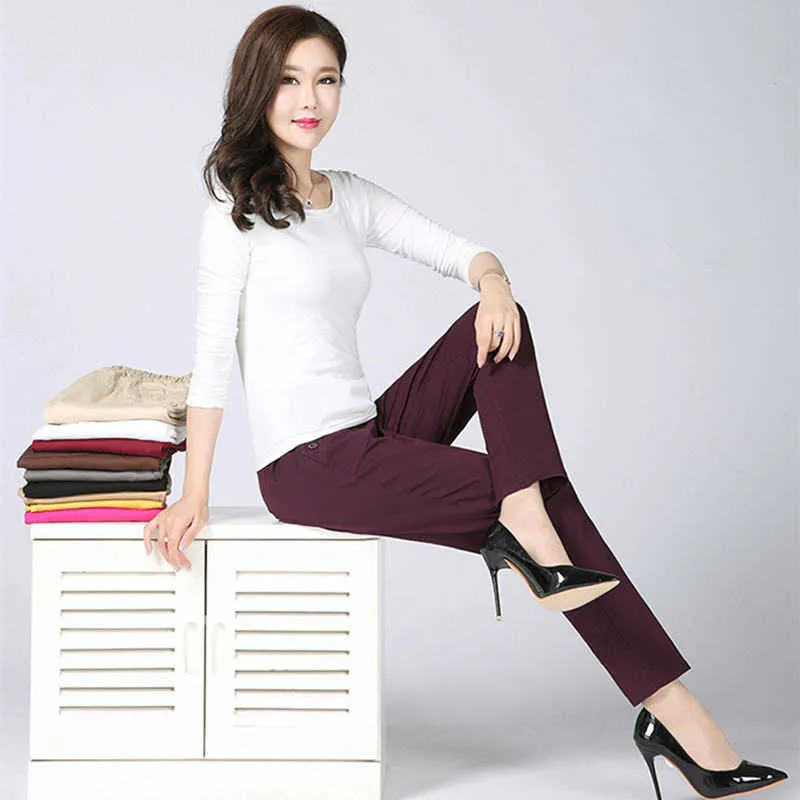 Plus la taille 5XL pantalons droits femmes pantalons décontractés pantalons en coton extensible femmes pantalons femmes travail bureau dames pantalons taille haute C4315 Q0801