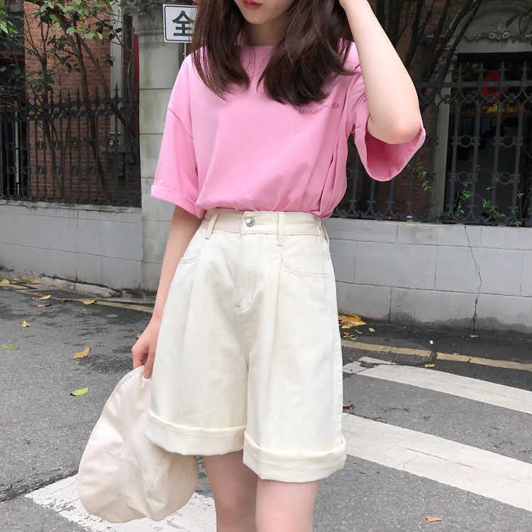 Flectit Bermuda Shorts Women High Waist Wide Leg Soft Denim Summer Student Girl Casual Outfits 210719