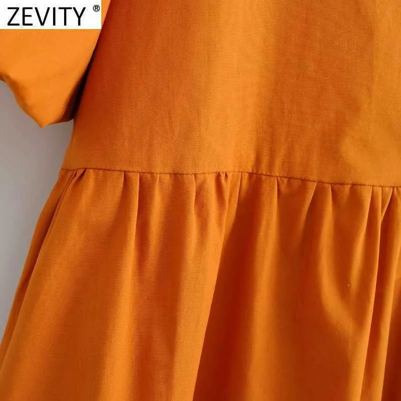 Zevity 여성 빈티지 스퀘어 칼라 퍼프 슬리브 솔리드 미니 드레스 여성 세련된 사이드 지퍼 주름고 레트로 Vestidos DS8314 210603
