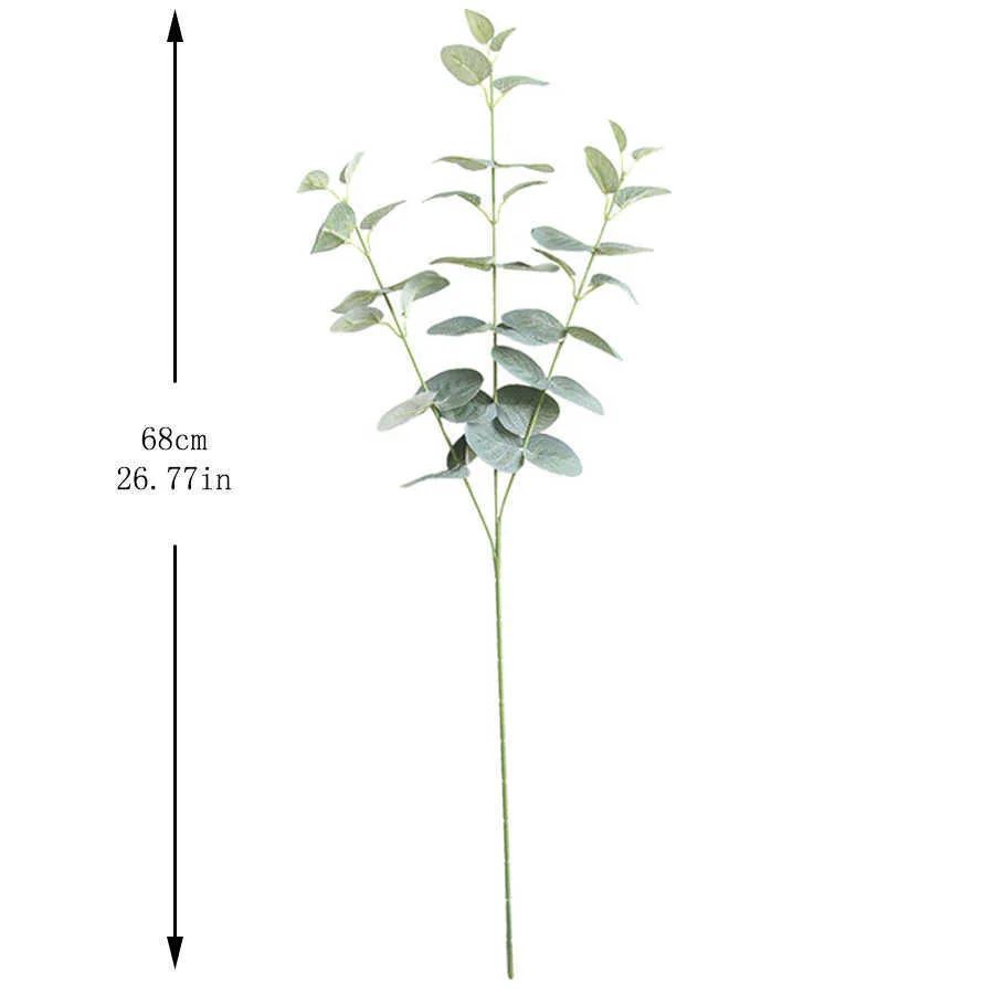 Künstliche Blätter Zweig Retro grüne Seide Eukalyptusblatt für Heimdekoration Hochzeit Pflanzen Kunststoff Laub Raumdekoration 68 cm Y0630