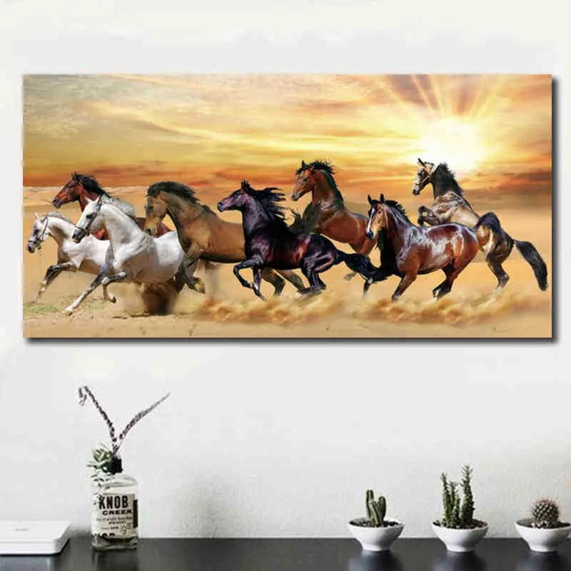 Yatak Odası için Atlar Tuval Koşan Resimler Sanat Sunset Peyzaj Hayvanları Poster ve Baskı Ev ​​Duvar Dekorasyonu R5HL4671457