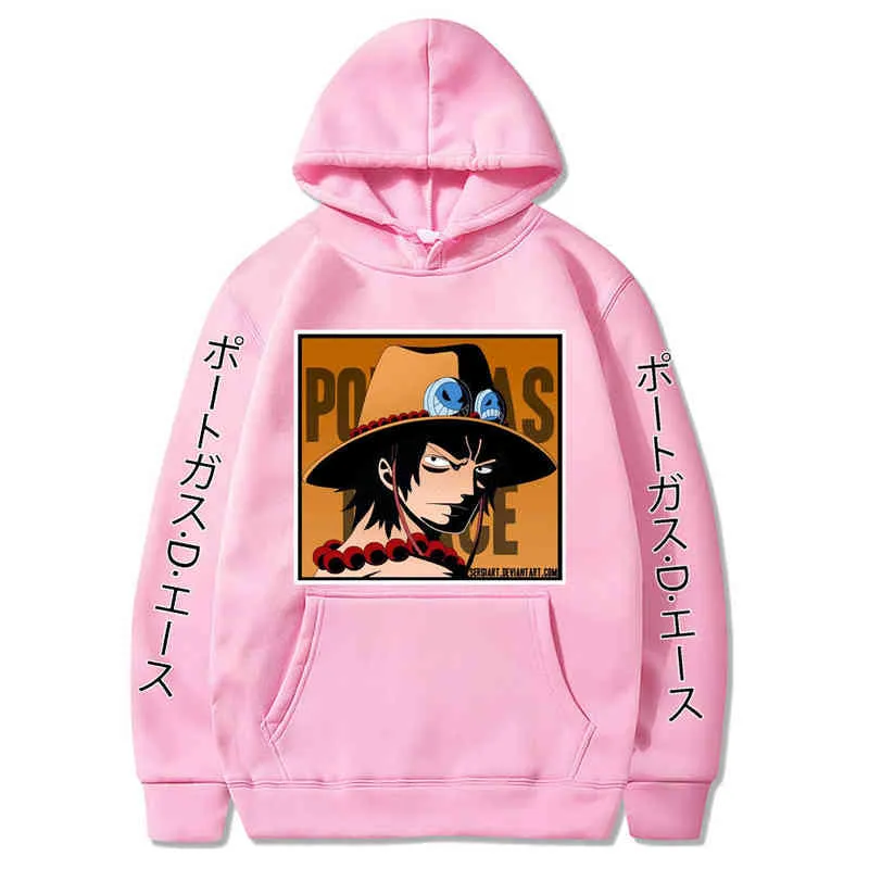 Japansk anime One Piece Hoodie Män Casual Printed Ace Sweatshirt Långärmade Pullover Harajuku Streetwear Hoodie Tops H1227