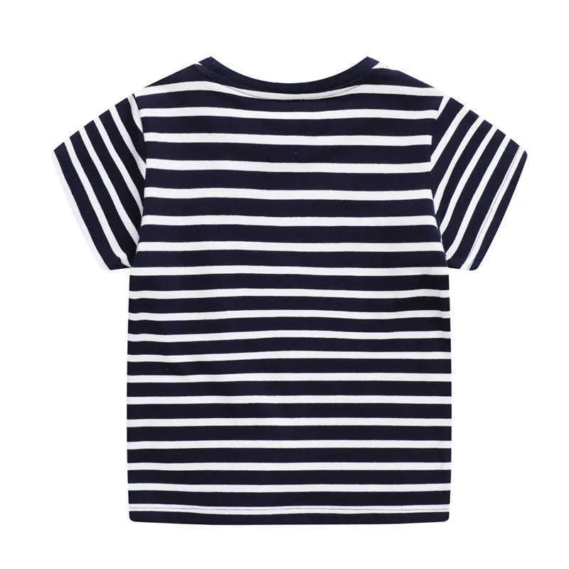 Springen Meter Sommer Baumwolle Applikation Nette Jungen Mädchen T-shirts Kurzarm Baby Casual Tees Kinder Streifen Tops Kleidung 210529