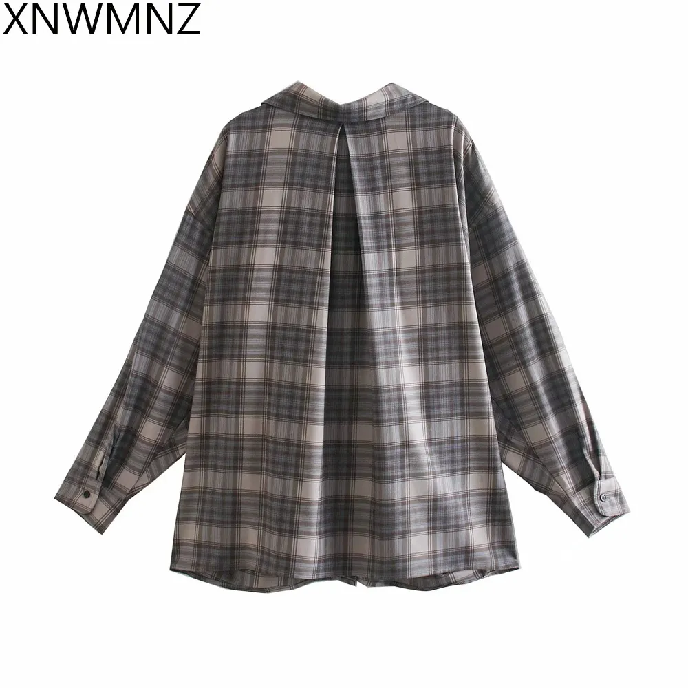 Oversized Chick Shirt Vintage Plaid Pojkvän Tunika Skjortor För Kvinnor Casual Koreanska Toppar Kvinna Gata Blus 210520