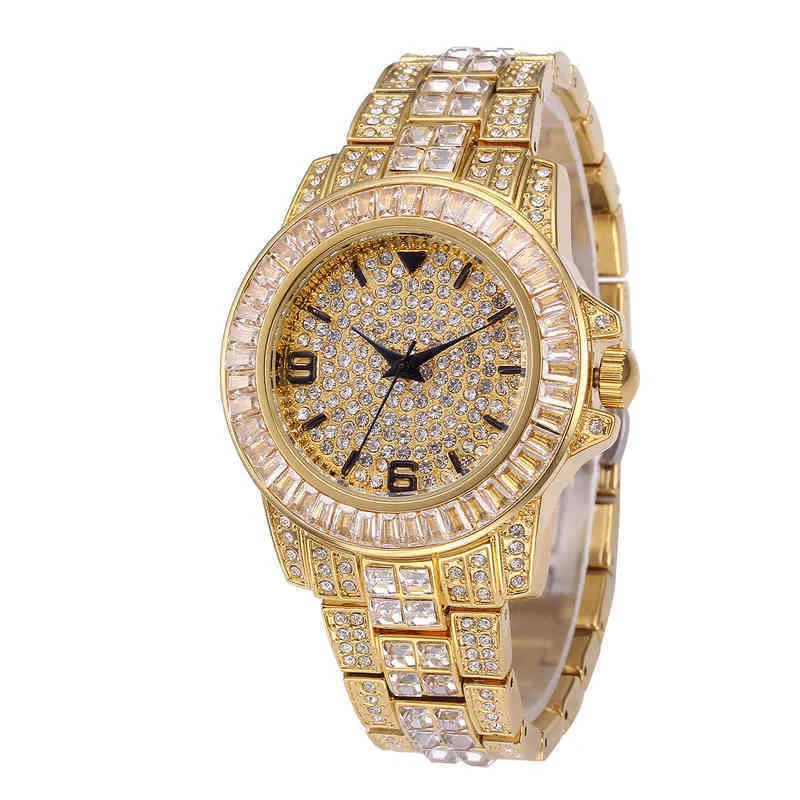 Montre-bracelet de luxe pour hommes, cristal scintillant, couleur or argent, Quartz glacé, étanche, bijoux Hip Hop, 201S