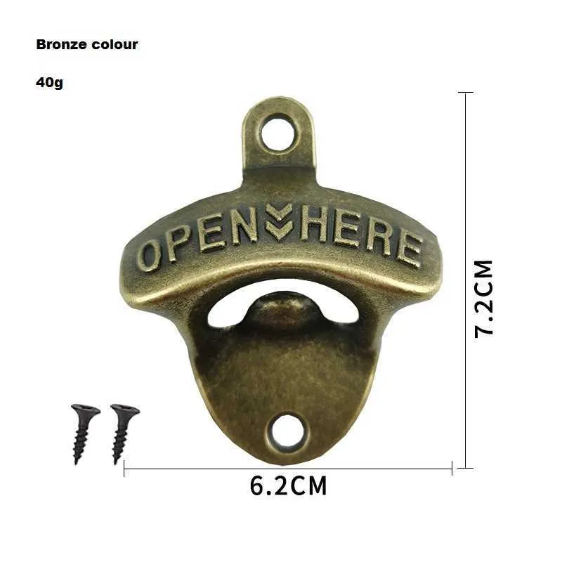 20 Pack Open Here Bottle Opener Wall Mounted Vintage Retro Zinc Alloy Beer OpenersTools Four Colors Combinations Bar Accessories X239o