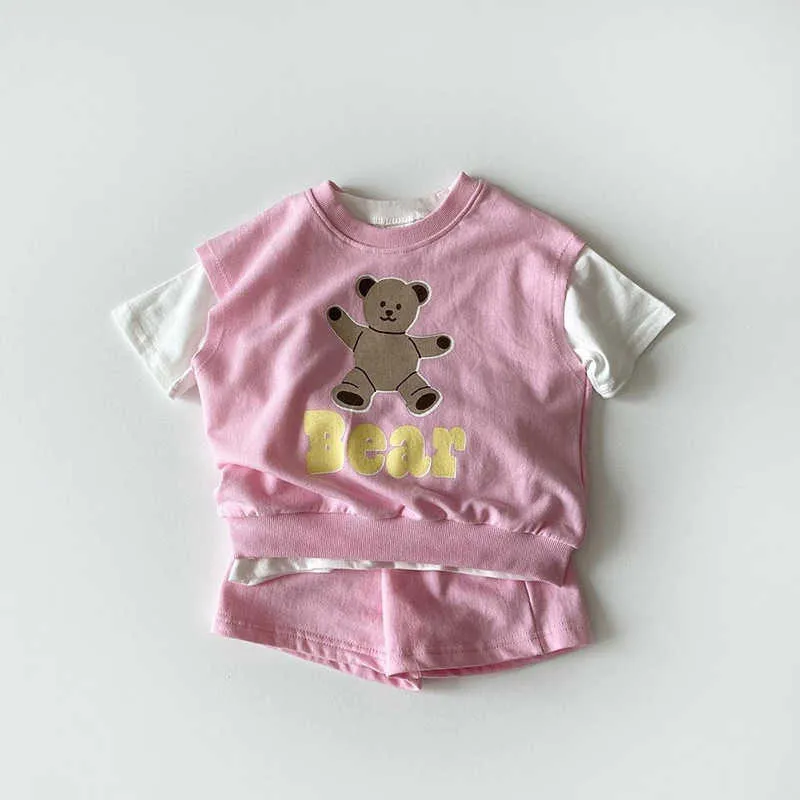 Summer Unisex Baby Tshirt Short Set Korean Kids Fashion Cute Bear Clothing Sets Boys Girls VestTshirtShorts Clothes 2108047173490