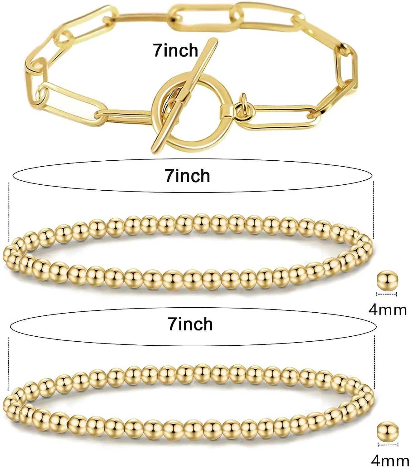 14k Gold Plated Bead Ball Armband Gold Beaded Armband för kvinnor Stapble Stretch Elastic Armband Smyckesgåvor