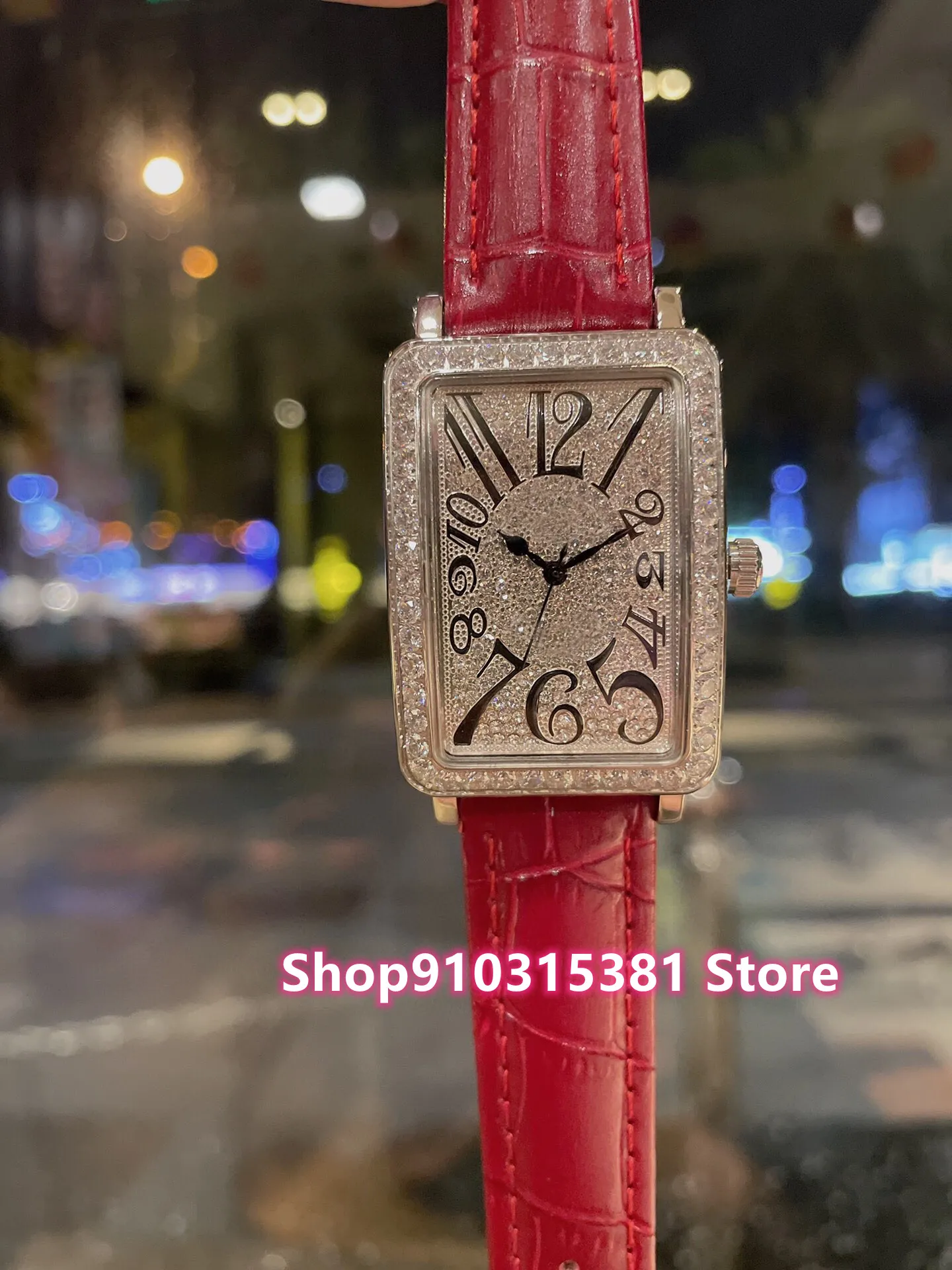 Новые классические геометрические прямоугольные часы женские из нержавеющей стали с полным бриллиантом наручные часы женские зеленые кожаные кварцевые часы 38 мм