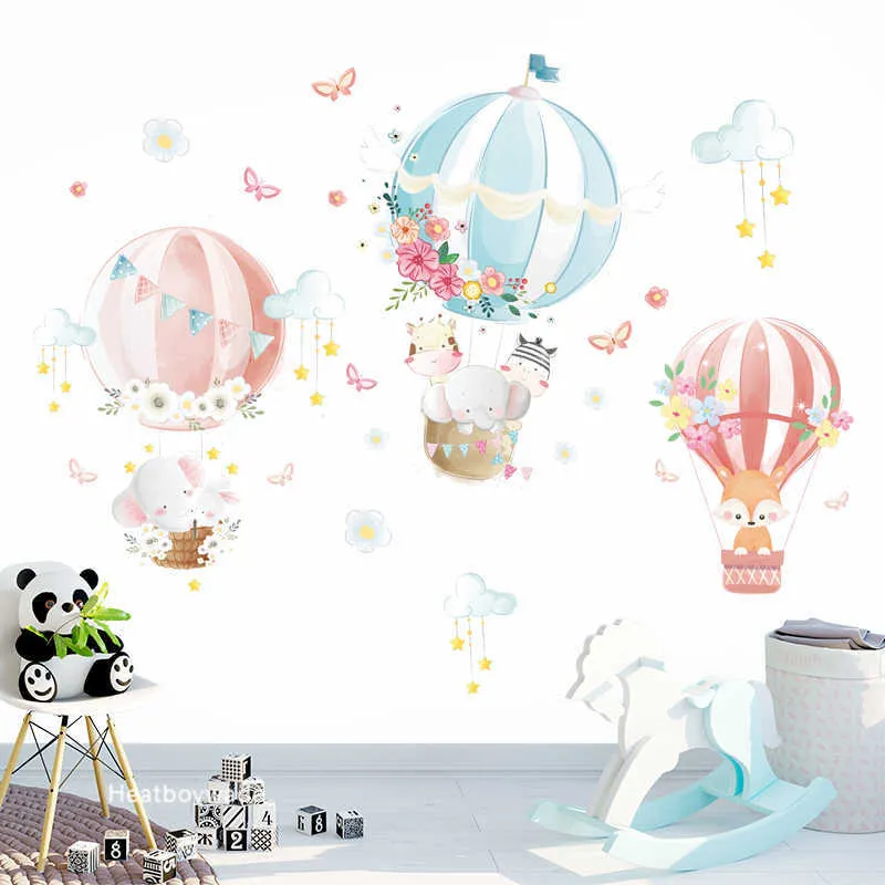air Balloon Cartoon Animals Wall Stickers for Children Kids room Nursery Eco-frie Removable Wall Decor Removable PVC Viny 210705