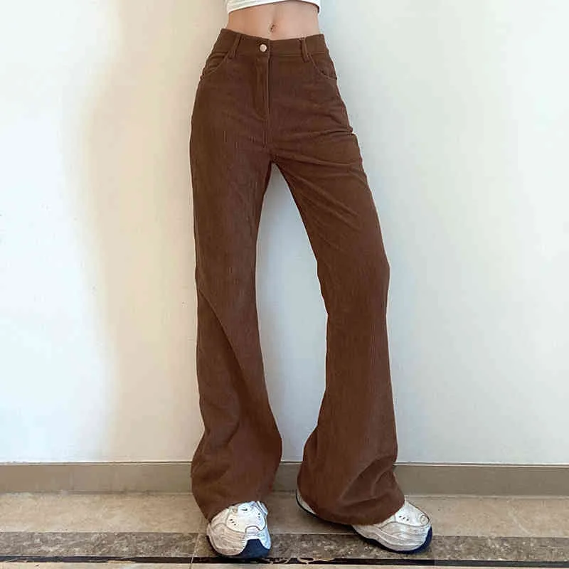 Velours côtelé Y2k Flare Pantalon Femmes Mode Nouveau Casual Harajuku Long Taille Haute Pantalon Vintage 90s Pantalon De Jogging Capri Streetwear 210415