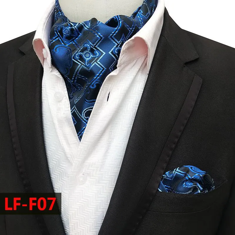 Linbaiway män kostymer ascot slips set för man cravat slipsar näsduk blommig paisley fick fyrkantig bröllop anpassad logotyp hals27a