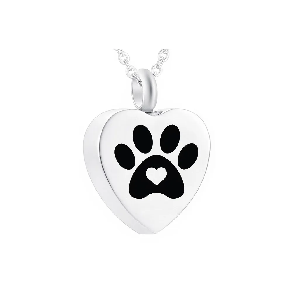 Collana con ciondolo souvenir con urna con stampa di zampa di cane a forma di cuore intera commemorare il funerale di un animale domestico284N