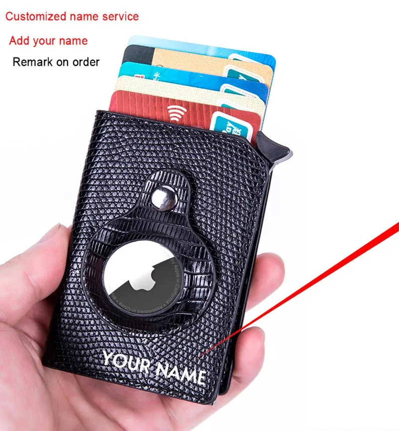 Korthållare Smart Air Tag Wallet RFID Holder Anti-Lost Protective Cover Multifunktionella män Läder med Money Clips169L