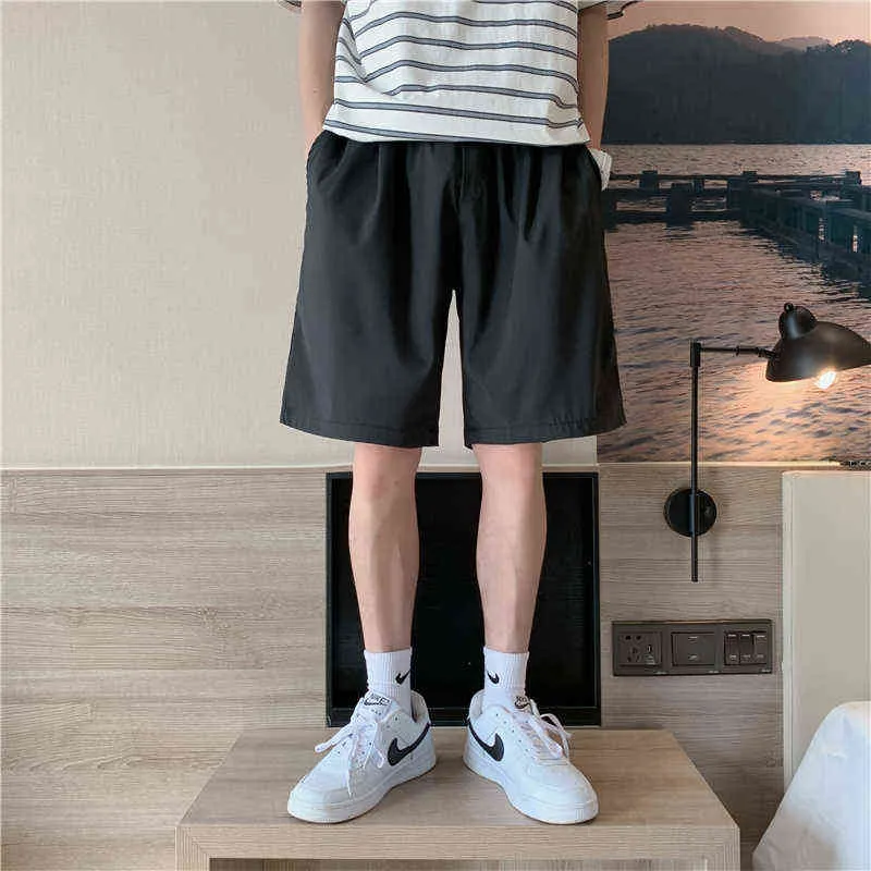 Casual Shorts Hommes Solide Simple Ulzzang Lâche Chic Conception Ados Cordon All-match Été Nouveau Oversize Populaire Bas Beau G220223