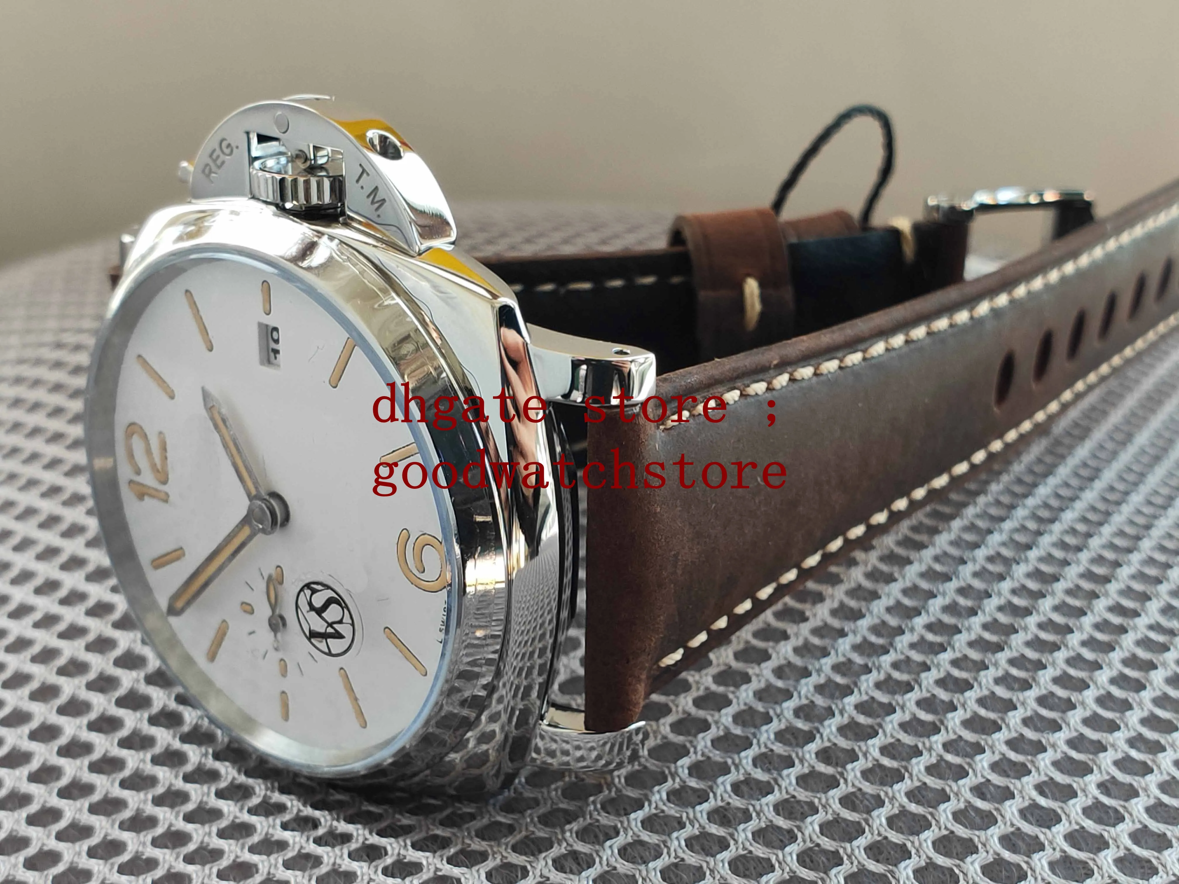 Montres-bracelets de luxe pour hommes de 42 mm VS ETA Cal P900 pour hommes avec cadran blanc automatique en relief imprimé croco en cuir marron professionnel 2726