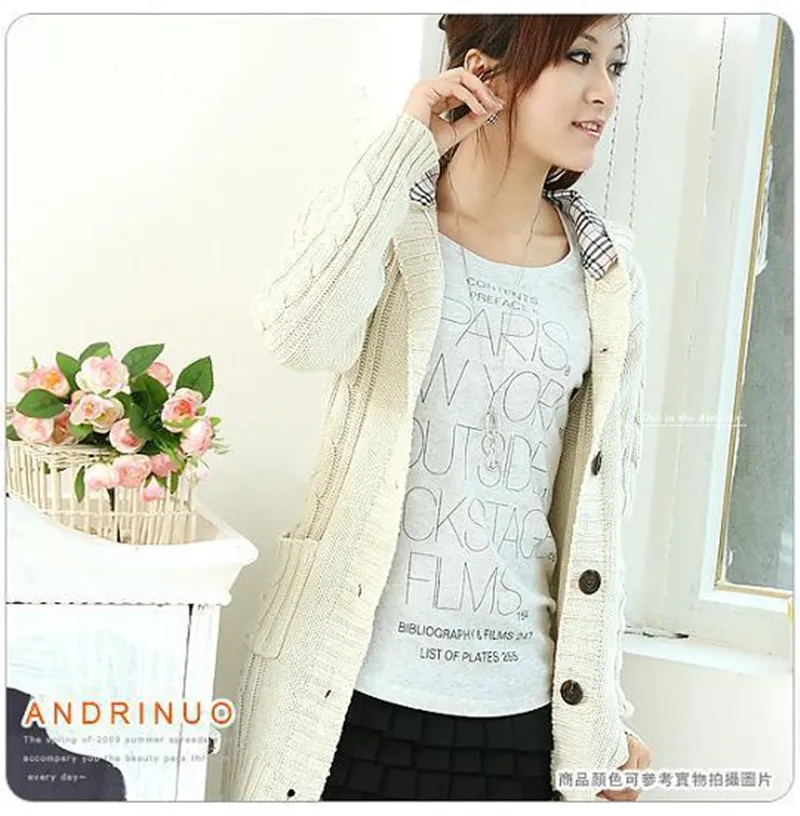 Womens Knitted Cardigan Plaid Hooded Slim Solid Color Twist Lace Up Thickened Cardigan Women Long Knitted Hooded Coat Sweater