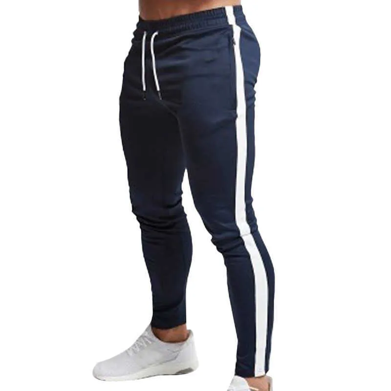 Pantalons pour hommes Skinny taille élastique jogging rayé côté sport hommes vêtements pantalons de survêtement survêtement bas joggers hommes pantalons Y0811