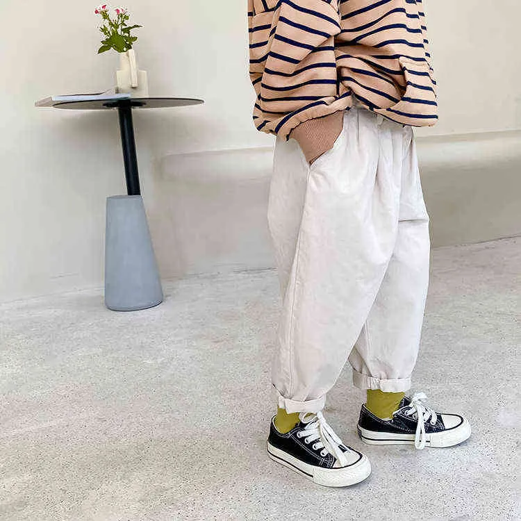 Spring Autumn boys and girls Japan style simple solid color casual trousers 1-8 years unisex kids all-match loose pants 211103