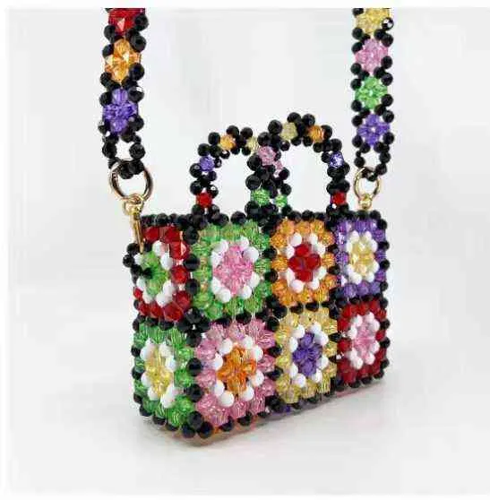 Einkaufstaschen Perle Blumen Designer Marke Acryl Kristall Klare Perle Perlen Box Tote Frauen Party Eimer Handtasche Frühling Sommer 220303