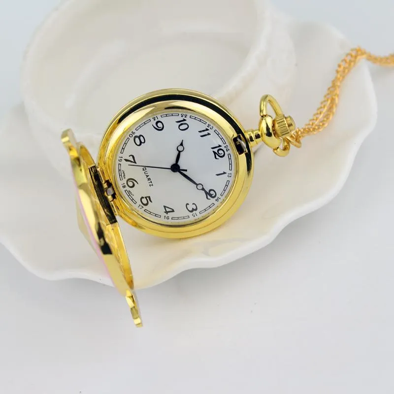 Pocket Watches Japan Anime Cardcaptor Sakura Golden Watch Necklace Star Wings Pendant Chain Clock Women Girls Gift237m