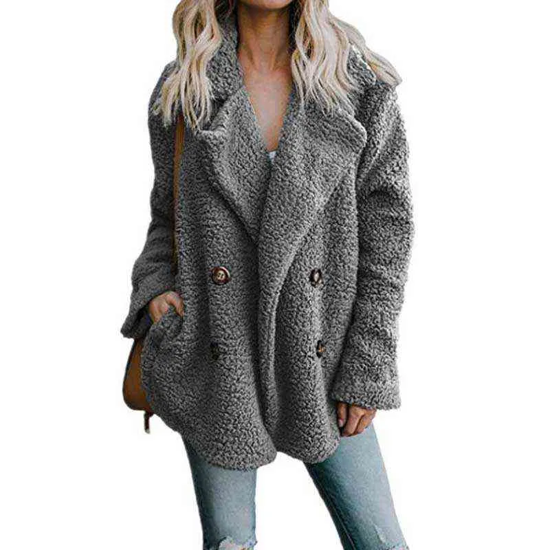 Herbst Teddy Mantel Frauen Faux Pelz Weibliche Dicke Warme Plüsch Jacke Langarm Winter 211124