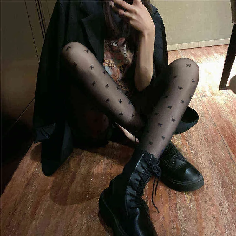 Sexy Womens Pantyhos Hot Tights Print Tights Design Black Hollow Out Hosiery Fishnet Special Fashion Pantyhose Stockings Hose Y1130