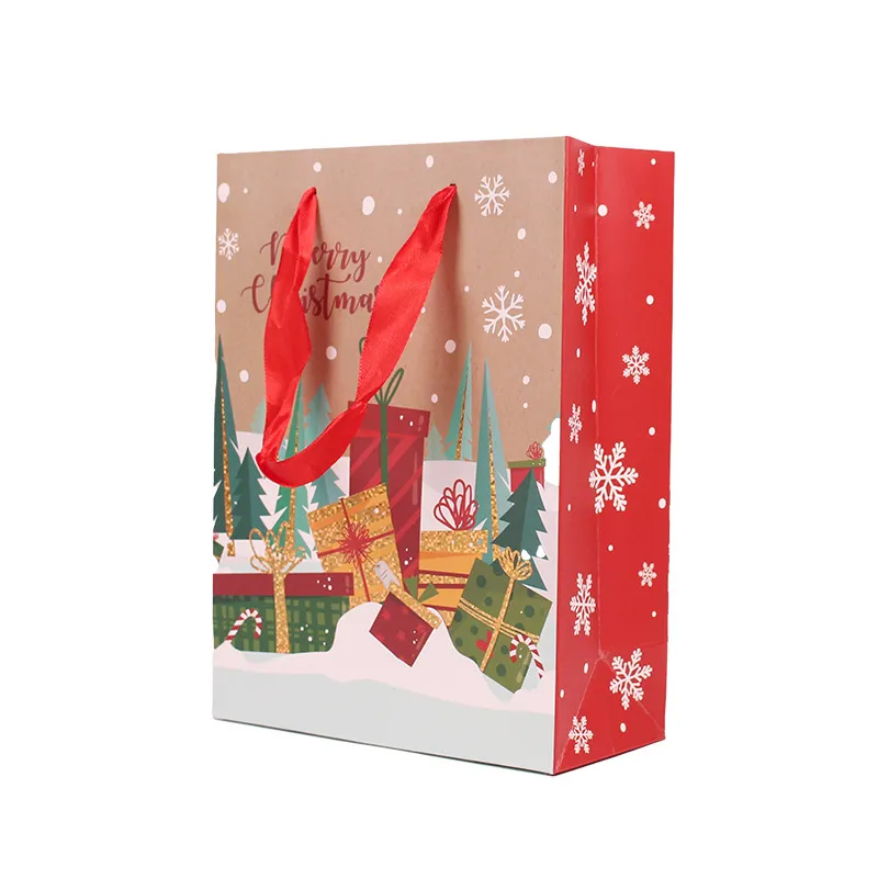 Wrap prezent Boże Narodzenie Snow Santa Claus Papier Kraft Worki Prezwione Torby Xmas Torebki