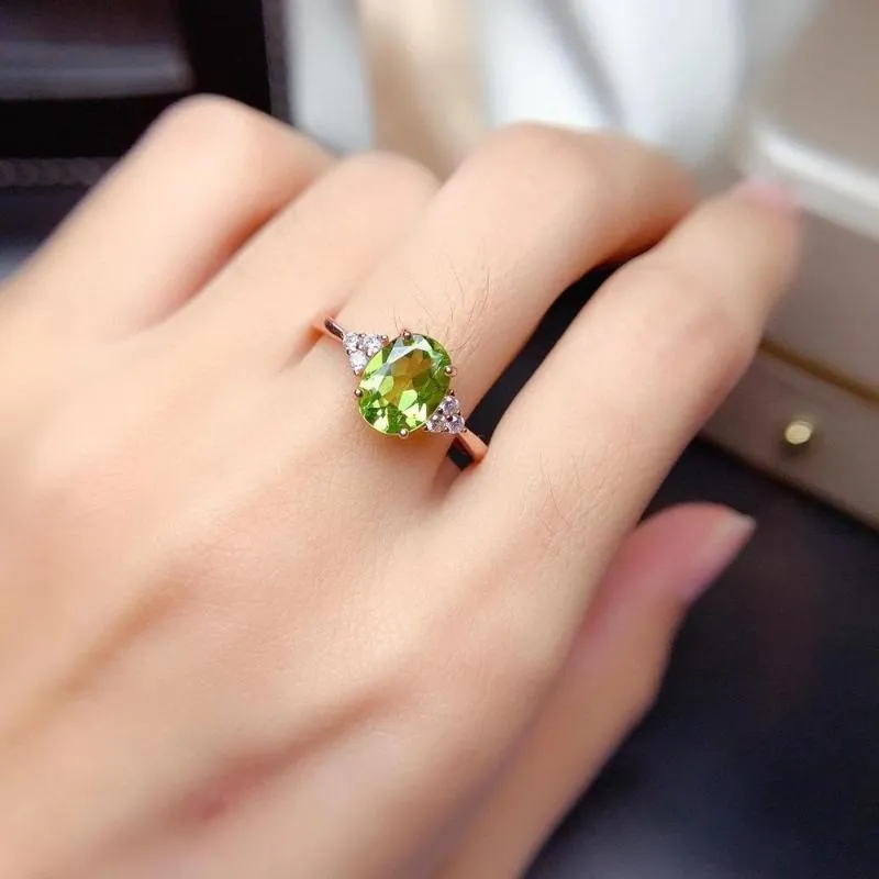 Натуральный зеленый перидот, кольцо из стерлингового серебра с августовским камнем, Handamde, помолвка, свадебный подарок для женщин, ее кластер Ri213b