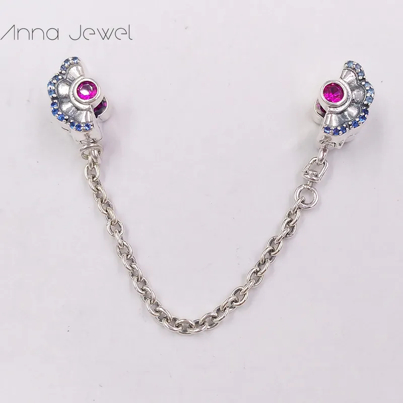 DIY Charm Armbanden Sieraden Pandora Safety Chain voor Armband Maken Bangle Blue Pink Flower Design Spacer Bead voor Vrouwen Verjaardag Geschenken Bruiloft 798163Srumx