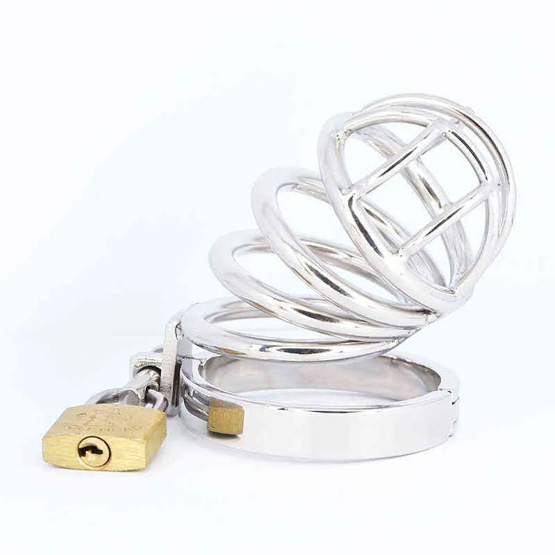 NXYCockrings Cage de chasteté en acier inoxydable avec serrure, anneau de pénis, dispositif érotique en métal fétichiste verrouillable, ceinture, jouets sexuels pour hommes 1126
