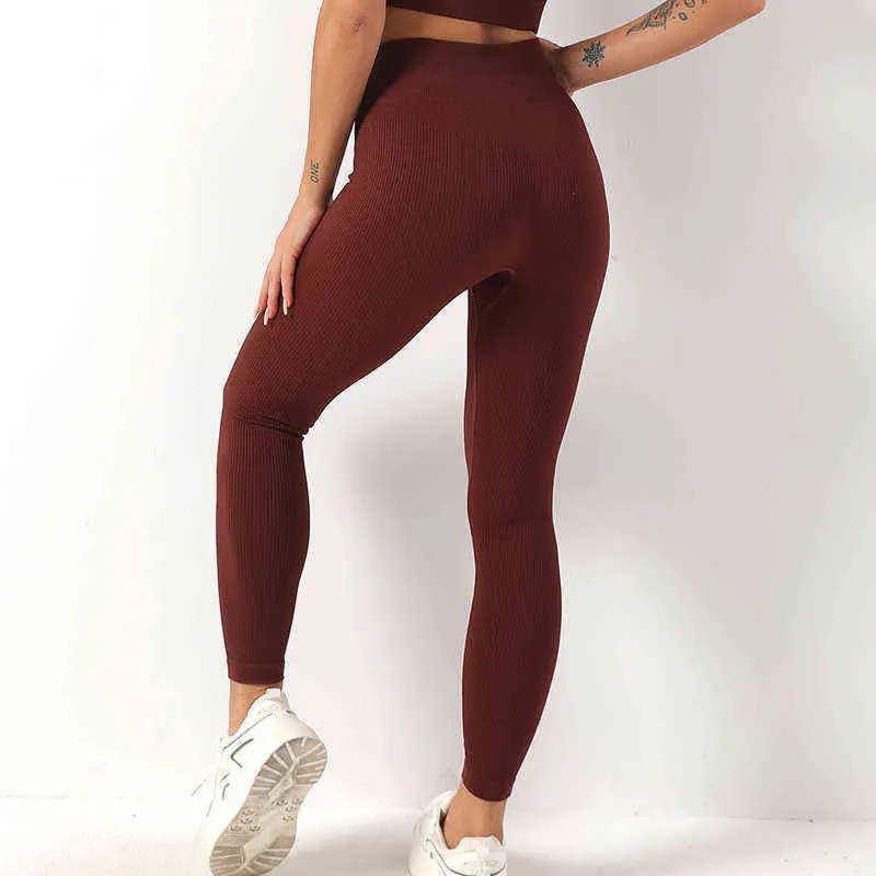 Vrouwen geribbeld naadloze leggings hoge taille gym yogabroek push up leggings atletic fitness workout leggins booty sport panty's h1221