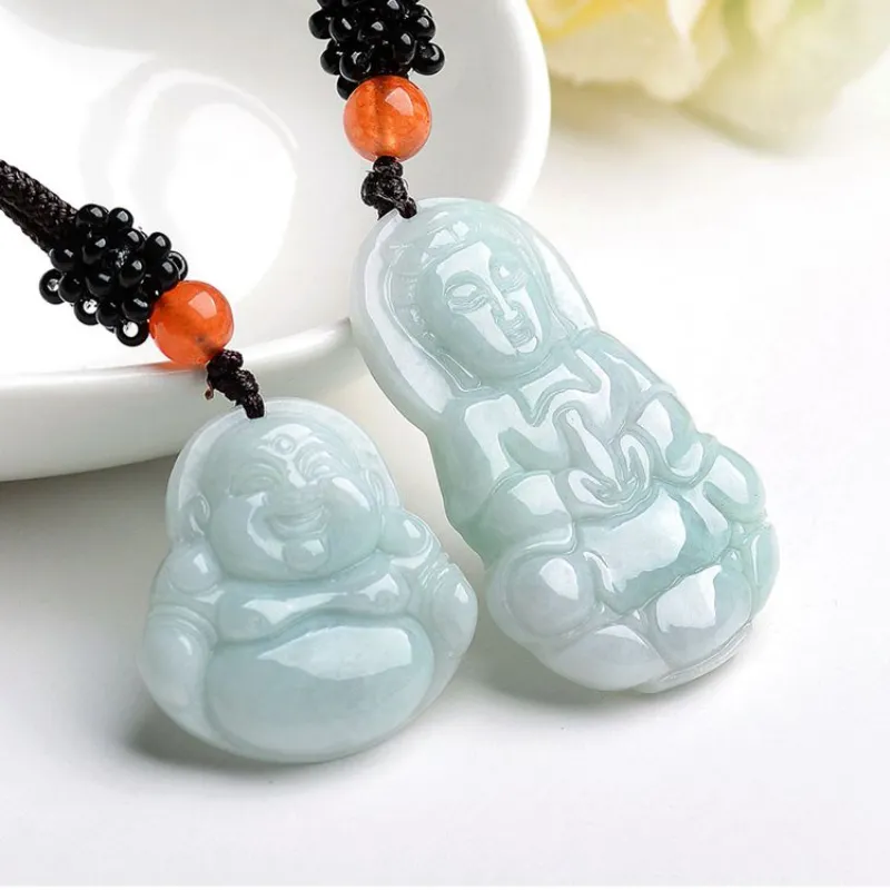 Naturalne biżuterię Myanmar Jade A Towar Guanyin Mężczyzna Jade Buddha Samica średnie ziarno lodu wisior 255S8523845