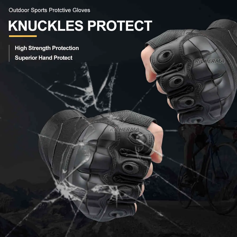 Guanti senza dita motocicletta Hard Knuckles Guanti protettivi in pelle Motocross Moto Scooter Moto Ciclismo Biker Racing Riding