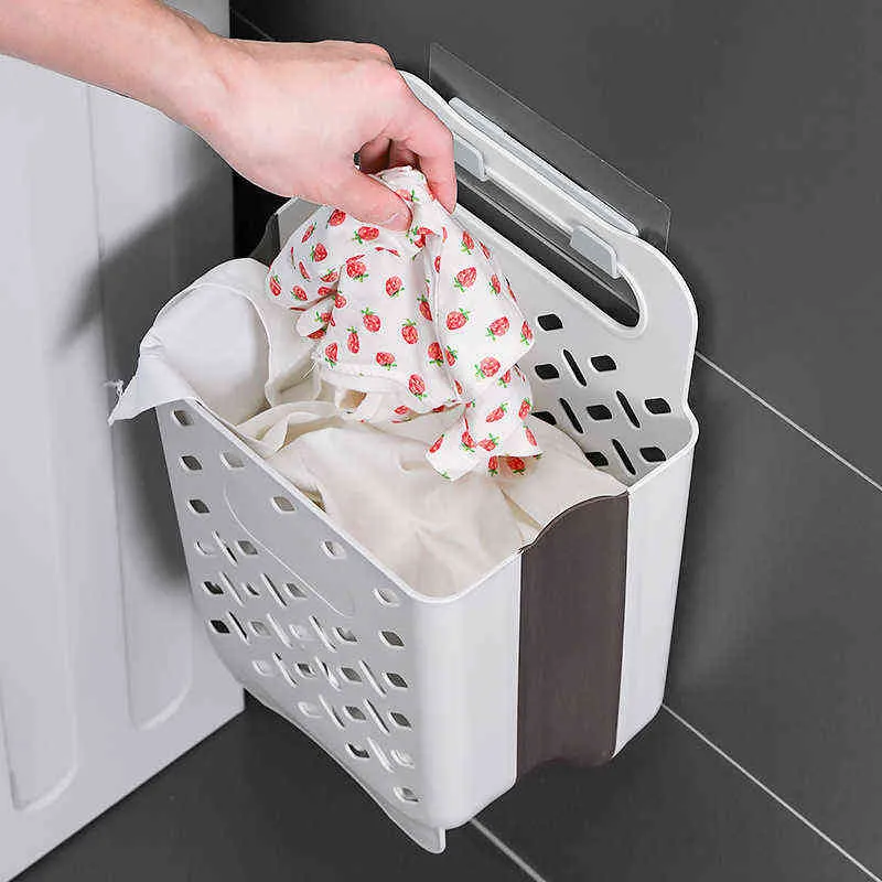 Katlanabilir plastik kirli çamaşır sepeti ev banyo tuvalet eşyalar iç çamaşırı cothes duvar monteli depolama sepeti kutusu organizatör 211112