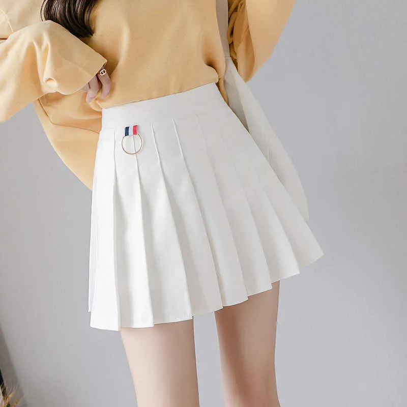 Korta kjolar Svart Vit Högt midja Koreanskt Dans för Teen Girls Casual Fashion A-Line Pläterad Preppy 210604