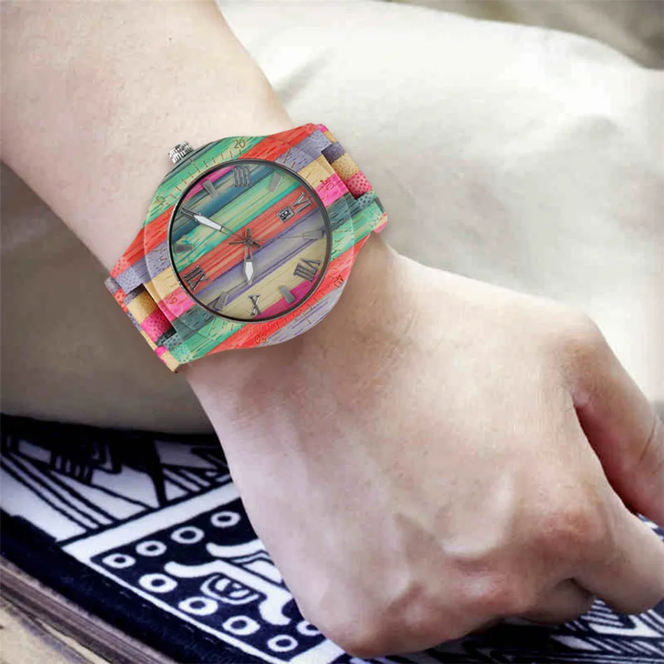 여성 쿼츠 대나무 나무 시계 커플 시계 자연 멀티 팔찌 연인 개념 나무 손목 시계