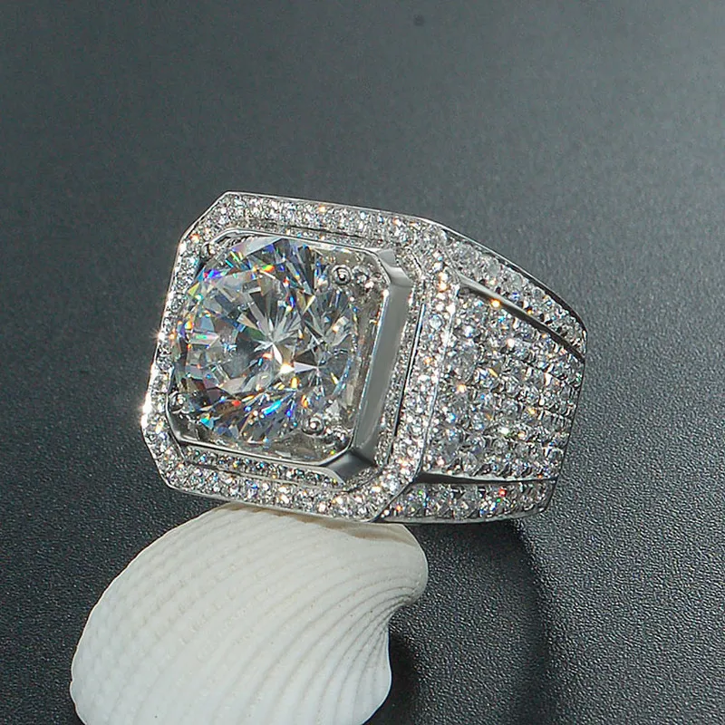 Luksusowy halo 925 Srebrny pierścionek zaręczynowy dla mężczyzn 2CT Diamond Bileza prezentowa biżuteria Whole XMJ039251L5199106