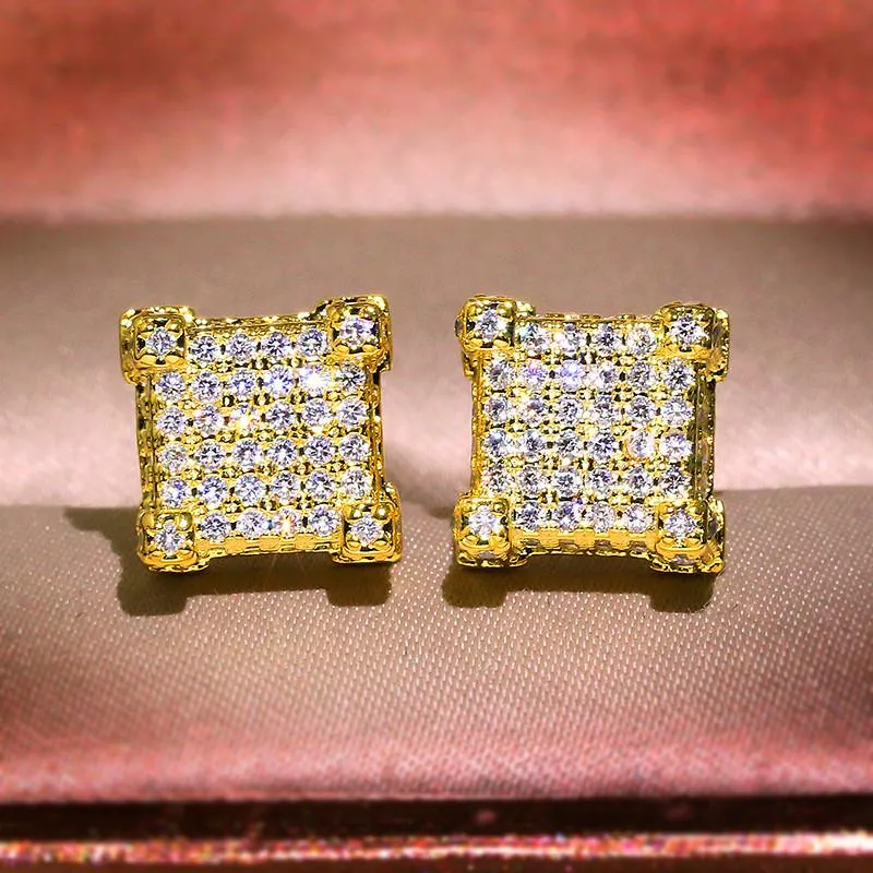 Luxury Crystal Princess Square Earrings White Gold Yellow Color Zircon Wedding Stud For Women Men Jewelry Cz233l