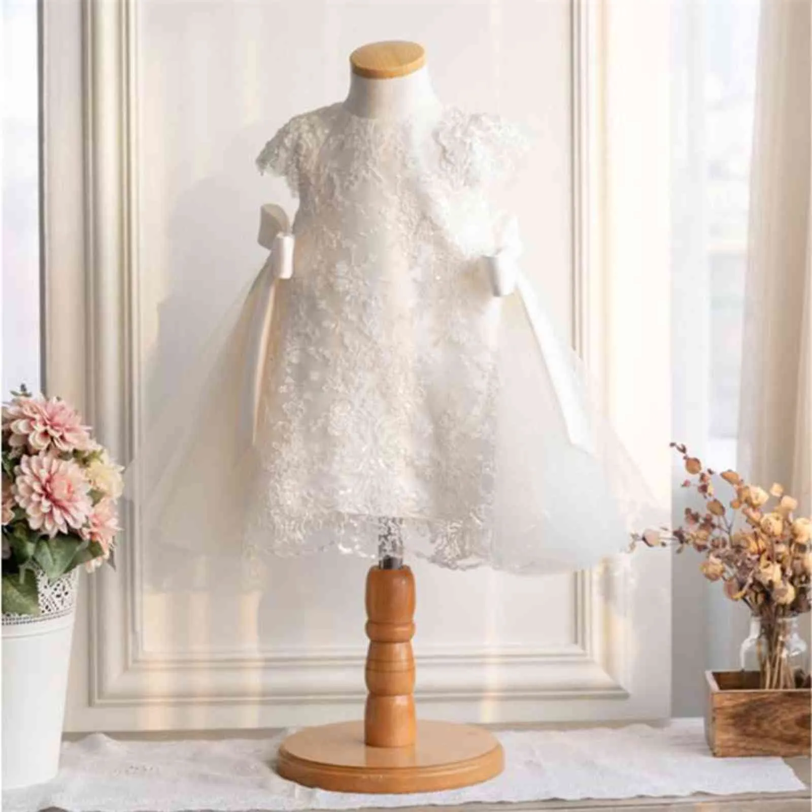 1er anniversaire fête de mariage bébé filles robe dentelle princesse enfants robes pour filles grand arc enfant en bas âge bébé baptême robe de baptême G1129