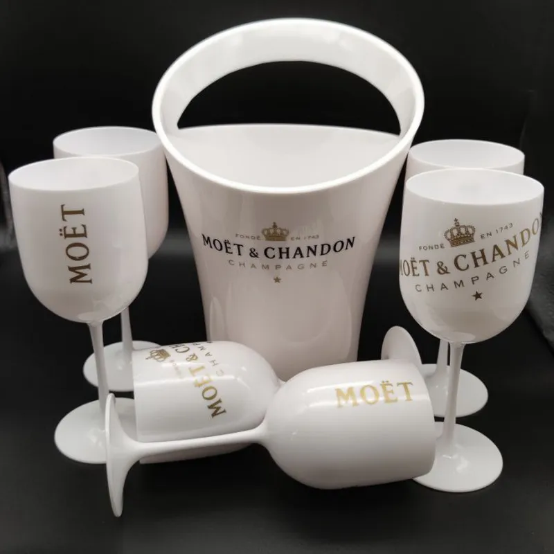Wiadra i lodowiska z białym szklanką Moet Chandon szampan szampana plastik 232W