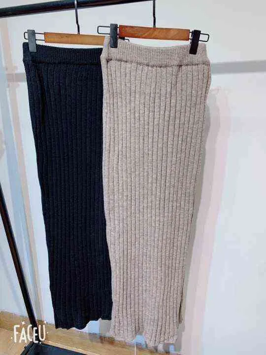 Automne hiver jupe à tricoter taille haute longue jupe crayon femmes tricoté décontracté vintage maxi jupe vintage chaud épais midi 211120