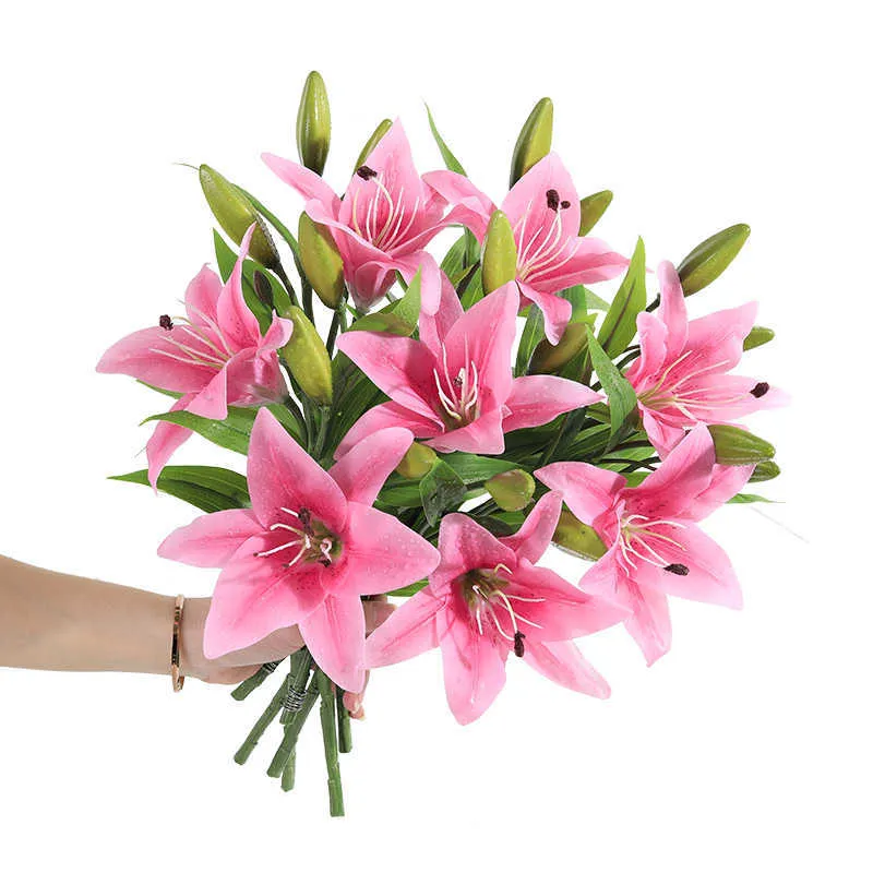 6 Stücke Künstliche Blumen Lilie Latex Hochwertige Lilien Schönheit Für Immer Hochzeit Blumen Flores Artificiales Para Decoracion Hogar 210624
