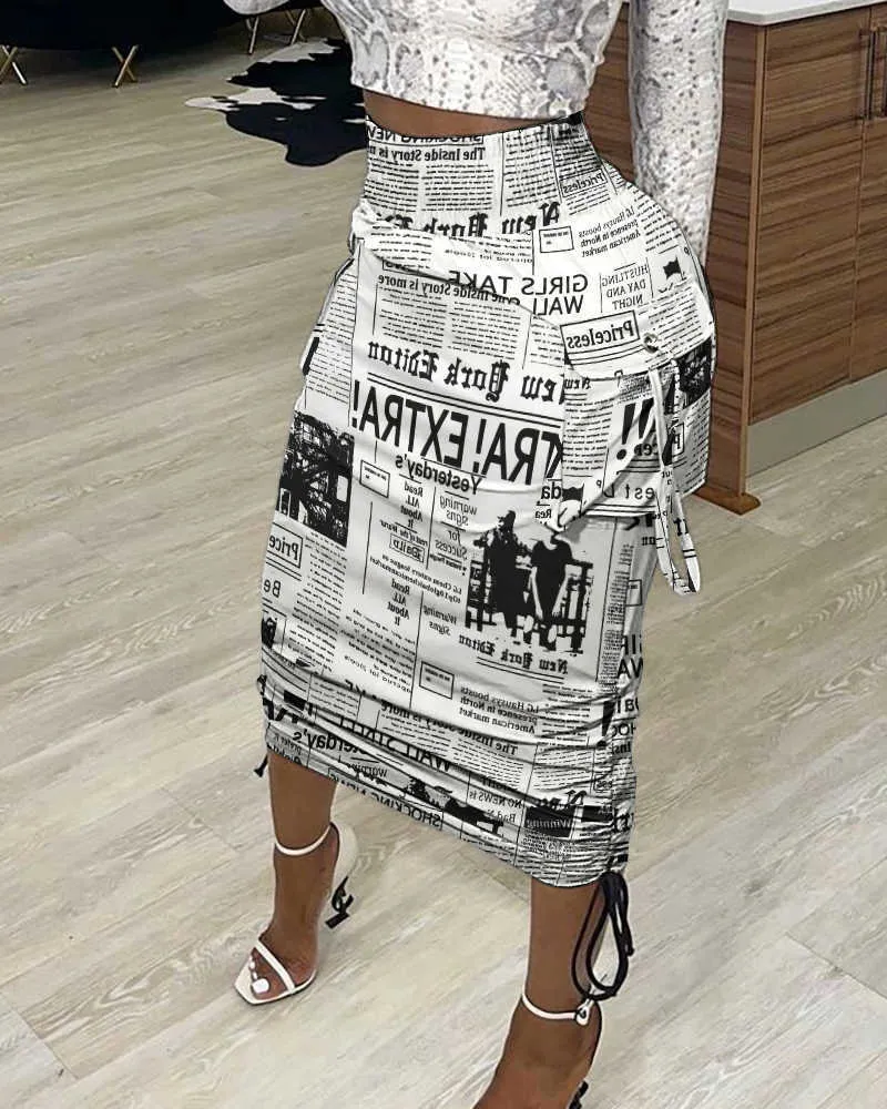 Pencil Skirt spaper Camo Printing Stretch Women Bodycon Tube Womens Ladies Plus Size Long s Autumn Spring Maxi 210621