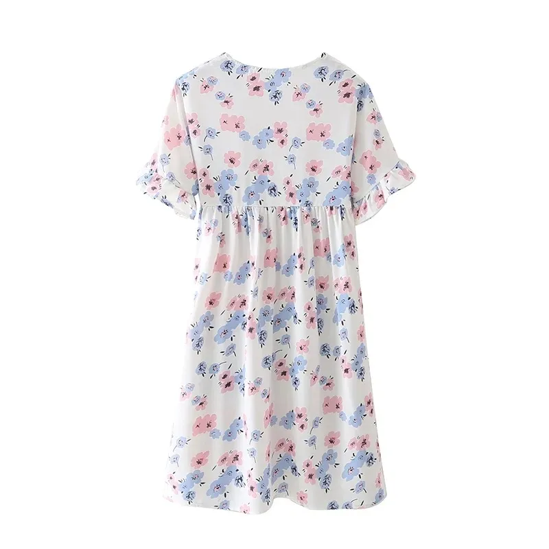 Summer Women Floral Print V Neck Mini Dress Female Butterfly Sleeve Clothes Casual Lady Loose Vestido D7763 210430