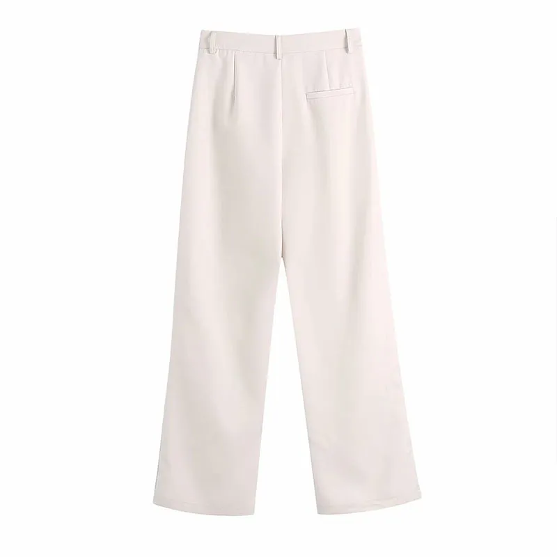 Women Summer Casual Solid Straight Pants ZA Buttons Fashion Street Female Elegant OL Trousers Clothing 210513