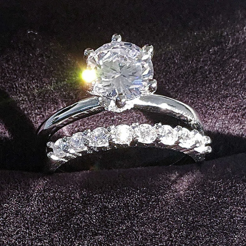 オリジナルのソリッド925スターリングシルバーAAAキュービックジルコニア女性の結婚指輪セット永遠のバンド卸売クリスマスギフトR5498 x0715