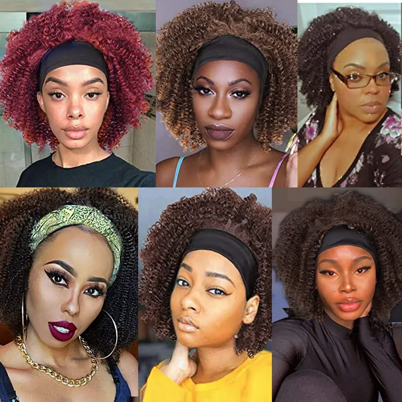 Perruque de bande pour femmes noires Afro Afro Pinky Curly Wigs Bruns bruns bruns de cheveux résistants à la chaleur quotidiens Direc1551428