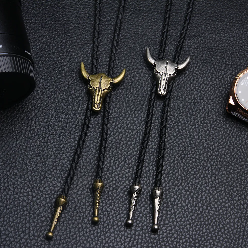 Fashion Mens Leather Cow Head Bolo Tie Necklace Jewelry Retro Western Cowboy Mens Gifts Necktie Men Accessories241n